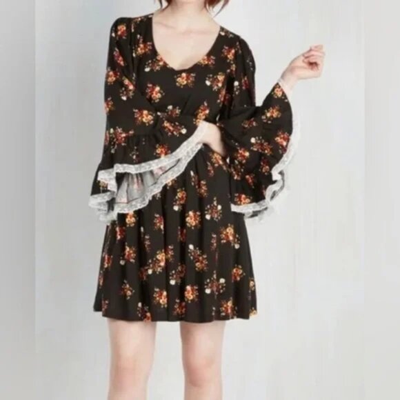 Modcloth Dresses & Skirts - Bea & Dot ModCloth Floral Goth Through The Bluebells In Bouquet Bell Sleeves